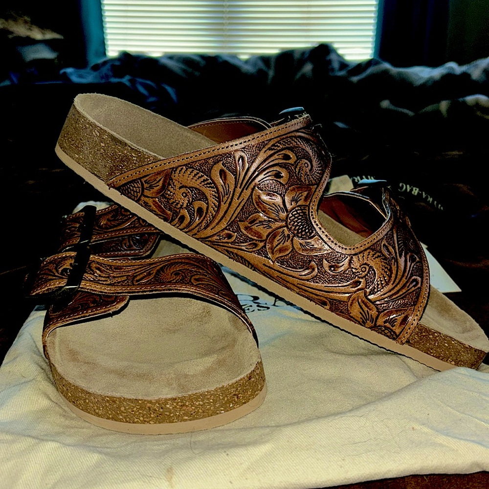 Myra Western Hand-Tooled Sandles